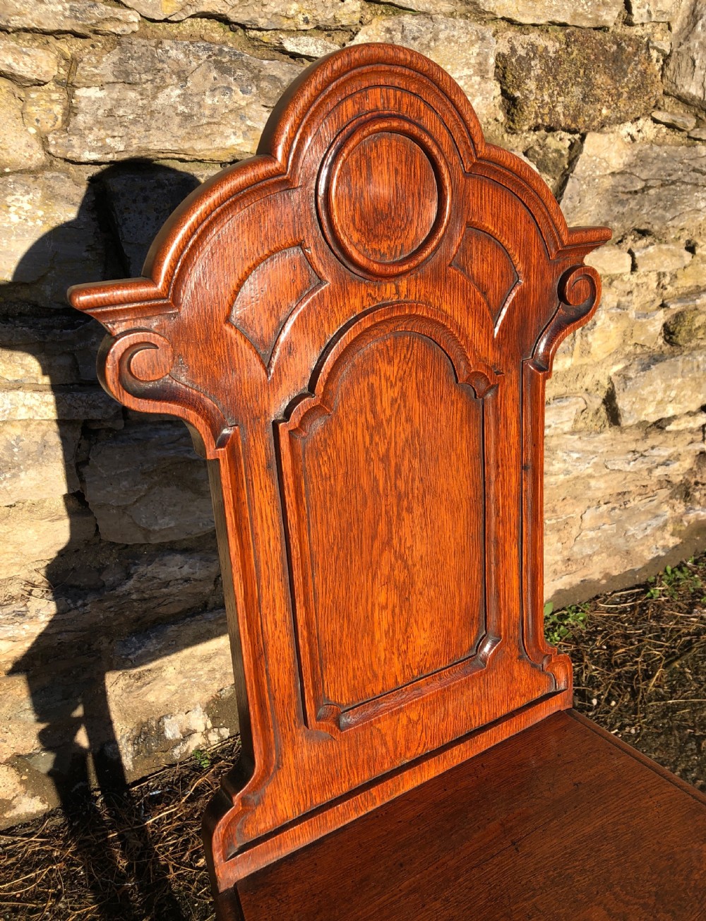 Antique Victorian Gothic Revival Oak Hall Chair View VII