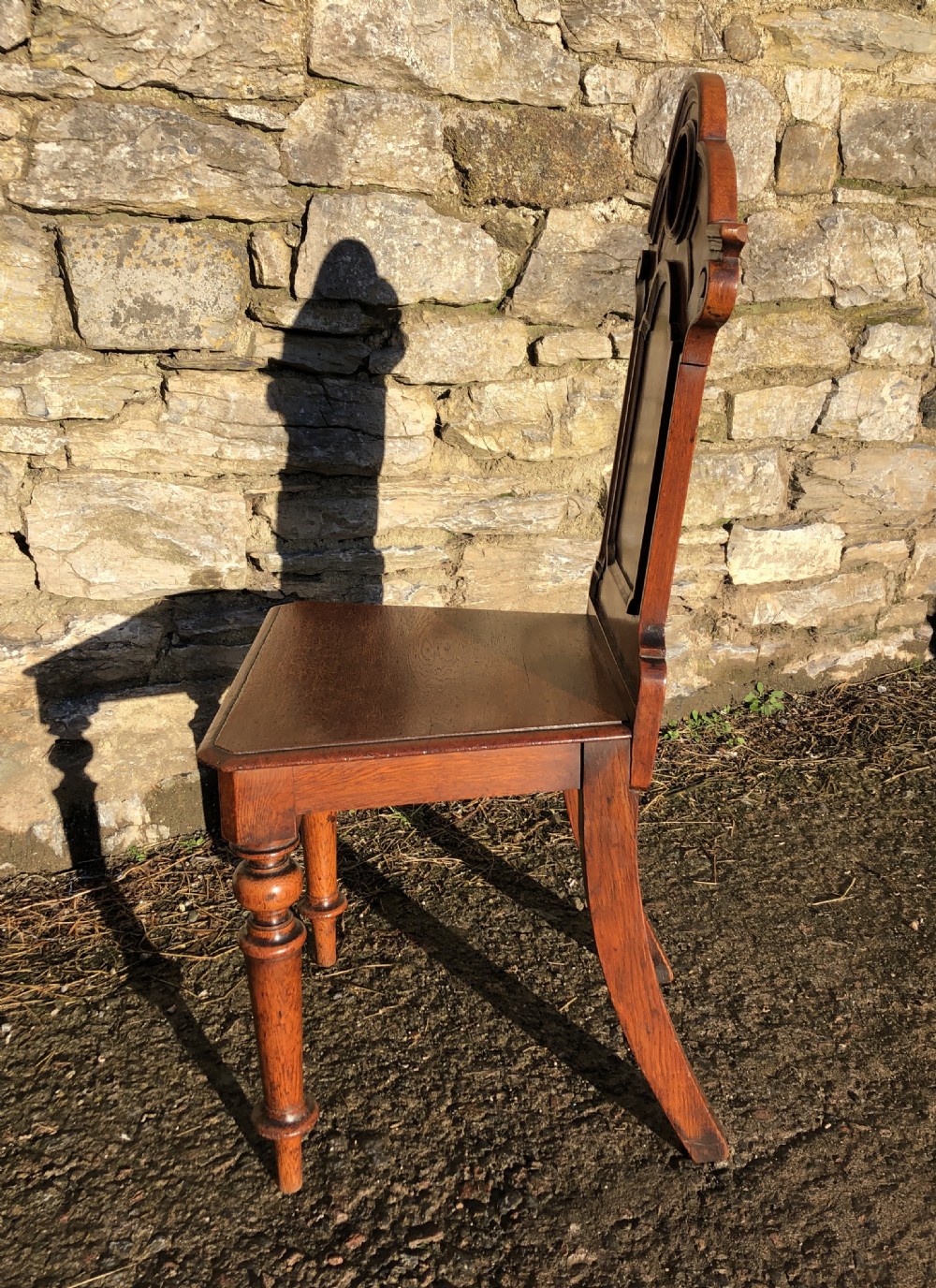 Antique Victorian Gothic Revival Oak Hall Chair View X