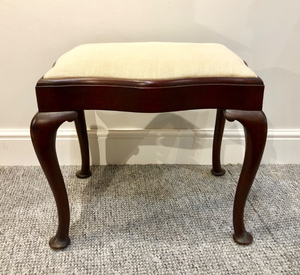 Antique Queen Anne Style Mahogany Upholstered Stool