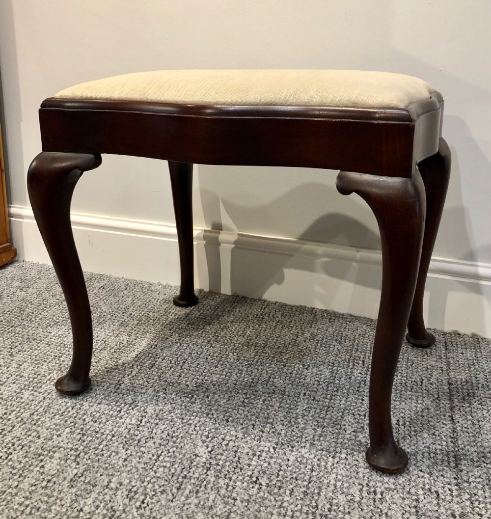 Antique Queen Anne Style Mahogany Upholstered Stool View II