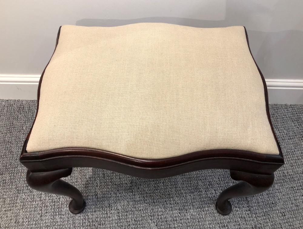 Antique Queen Anne Style Mahogany Upholstered Stool View III