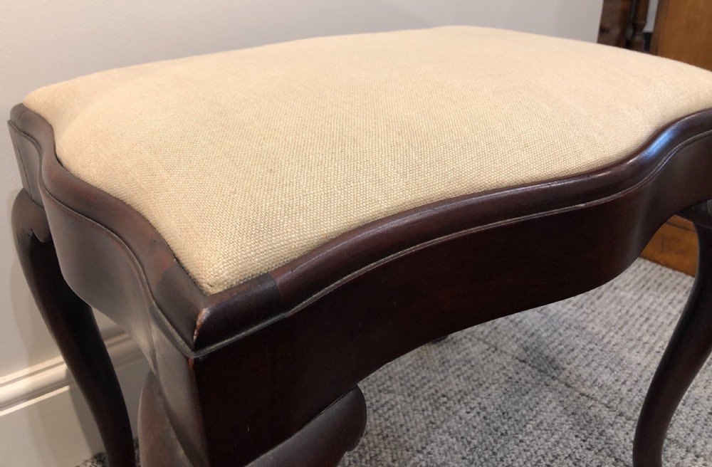 Antique Queen Anne Style Mahogany Upholstered Stool View VII