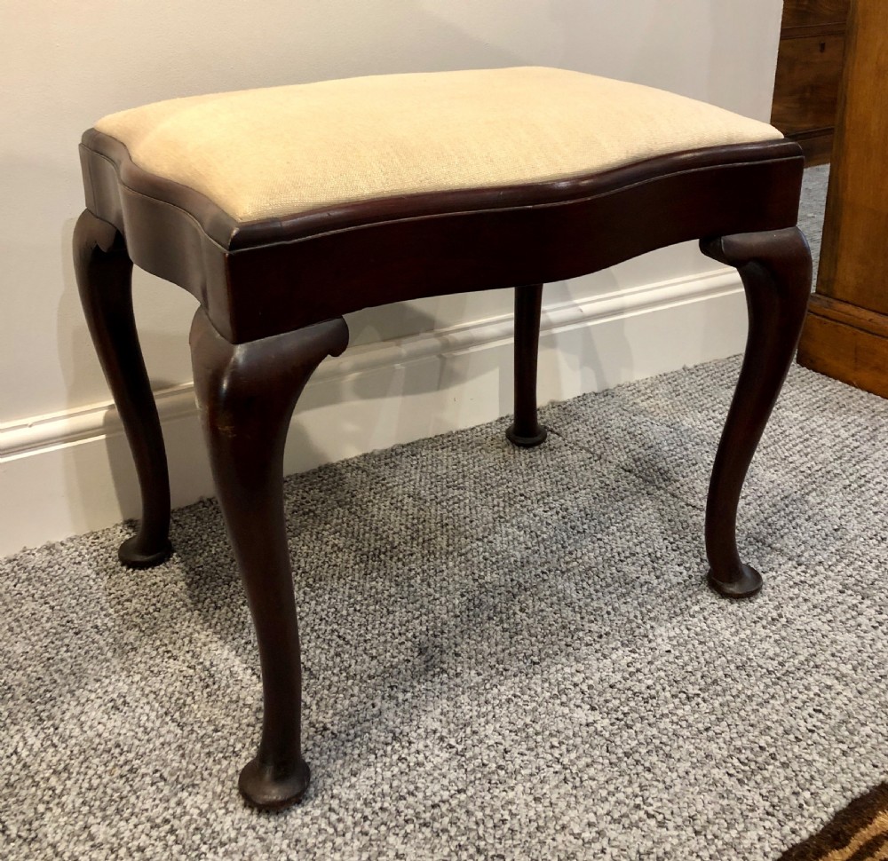 Antique Queen Anne Style Mahogany Upholstered Stool View VIII