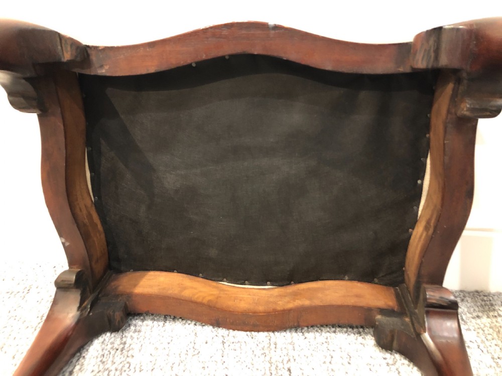 Antique Queen Anne Style Mahogany Upholstered Stool View IX
