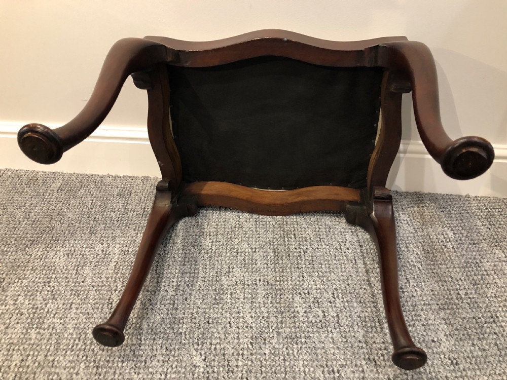 Antique Queen Anne Style Mahogany Upholstered Stool View X