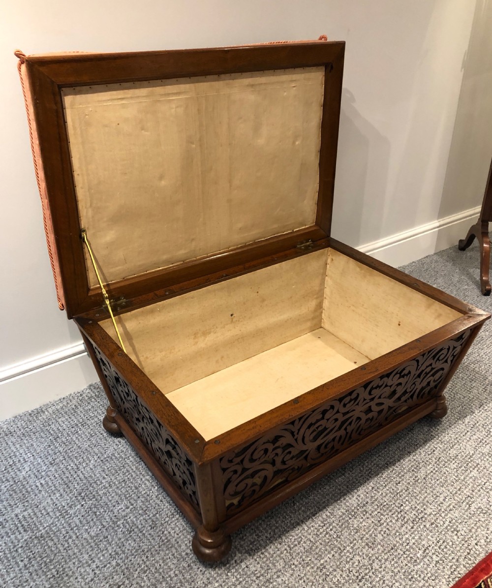 Antique Victorian Fretwork Ottoman with Upholstered Needlepoint Seat View XI