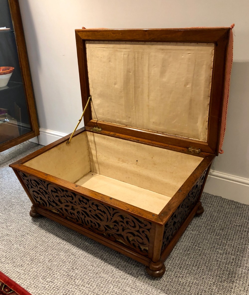 Antique Victorian Fretwork Ottoman with Upholstered Needlepoint Seat View XII