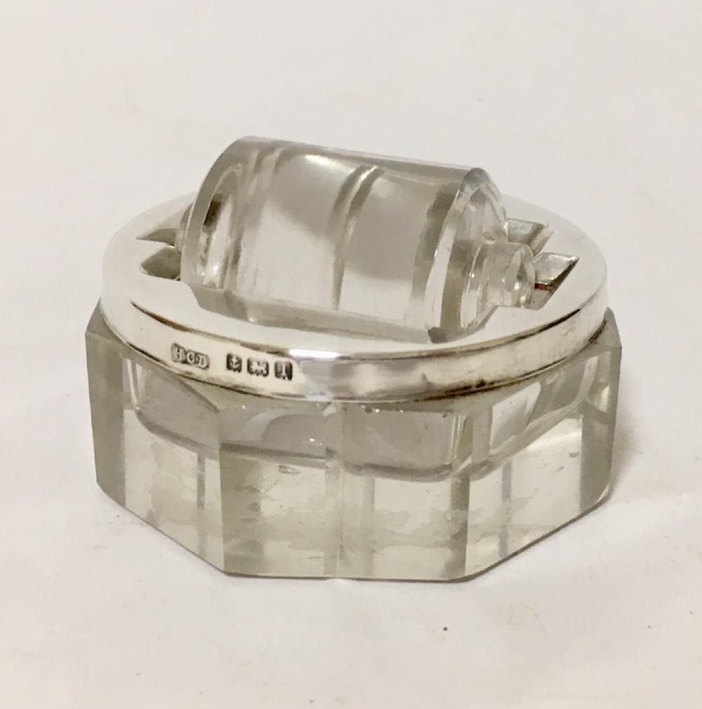 Antique Sterling Silver and Glass Stamp Wetter Roller 