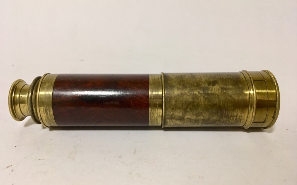 Small Antique Brass and Mahogany Three Draw Telescope View III
