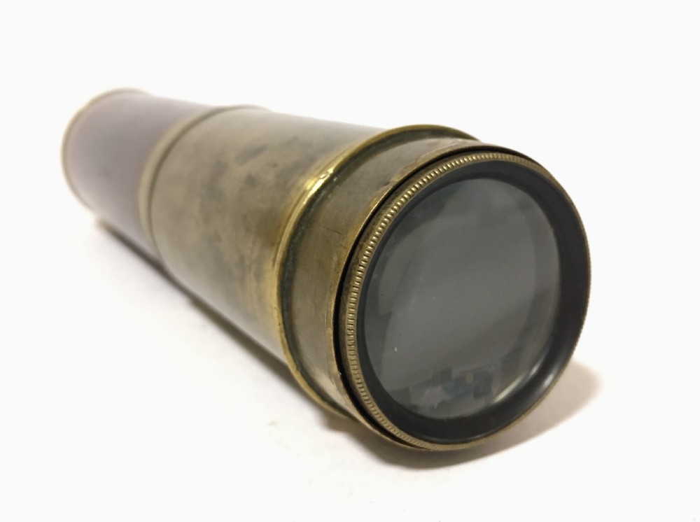Small Antique Brass and Mahogany Three Draw Telescope View IV