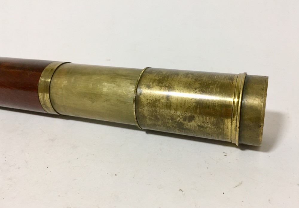 Small Antique Brass and Mahogany Three Draw Telescope View VI