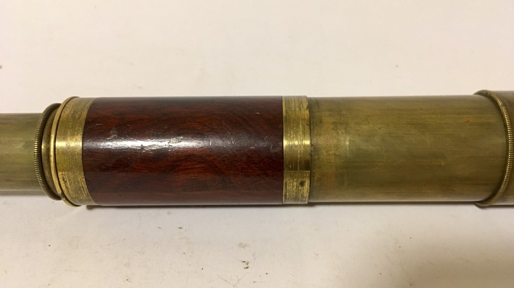 Small Antique Brass and Mahogany Three Draw Telescope View VII