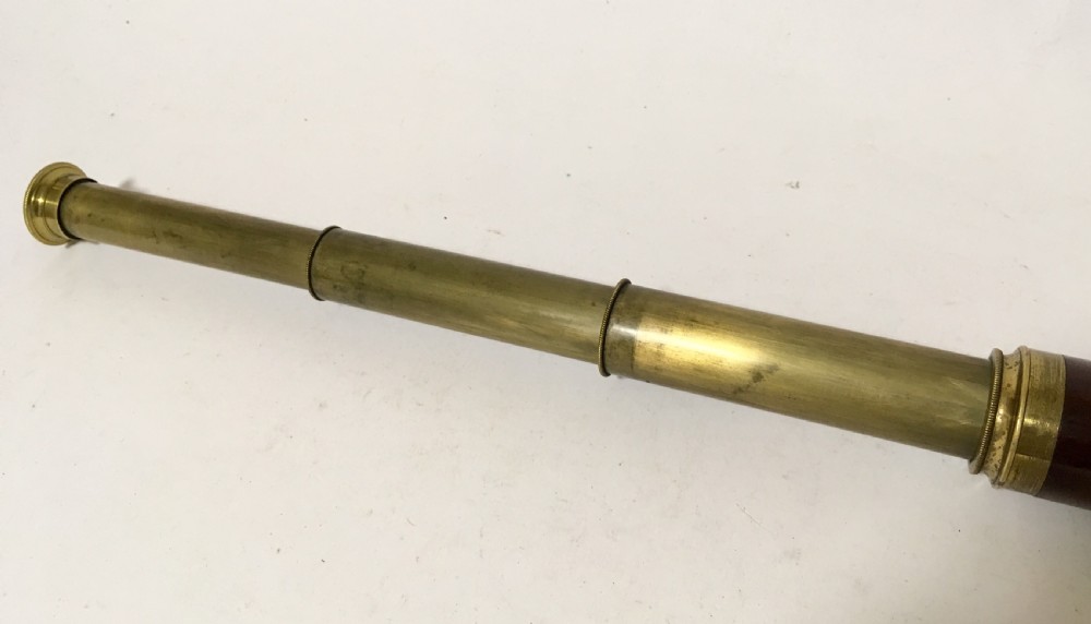 Small Antique Brass and Mahogany Three Draw Telescope View IX