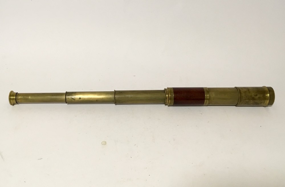 Small Antique Brass and Mahogany Three Draw Telescope View X