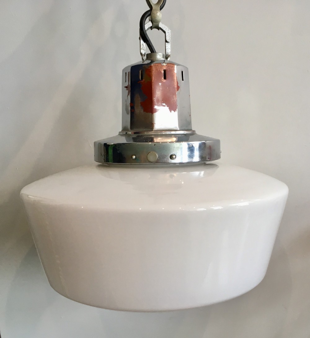 Antique Art Deco Opaline Glass Pendant Ceiling Light with Chrome Gallery