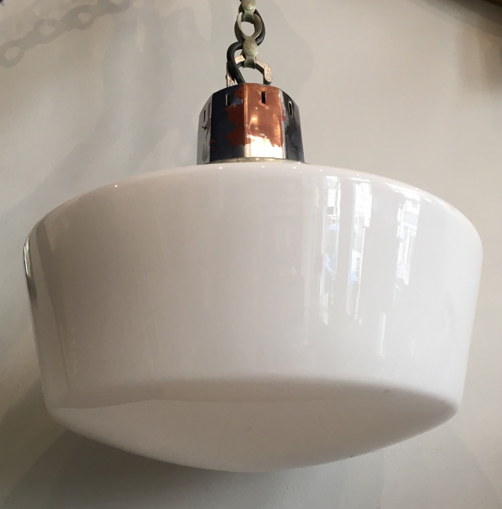 Antique Art Deco Opaline Glass Pendant Ceiling Light with Chrome Gallery View IV