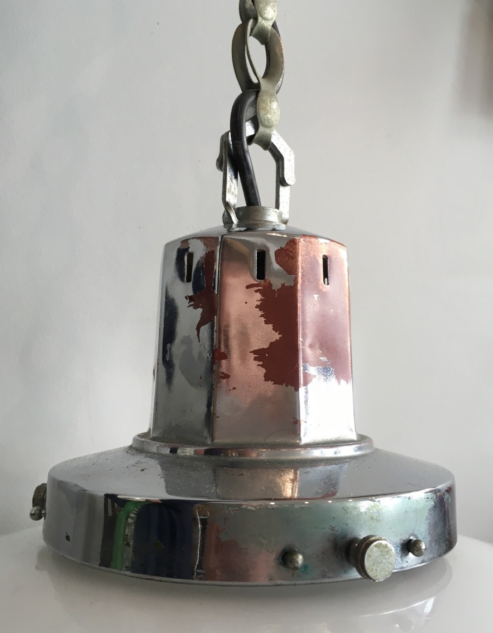Antique Art Deco Opaline Glass Pendant Ceiling Light with Chrome Gallery View V