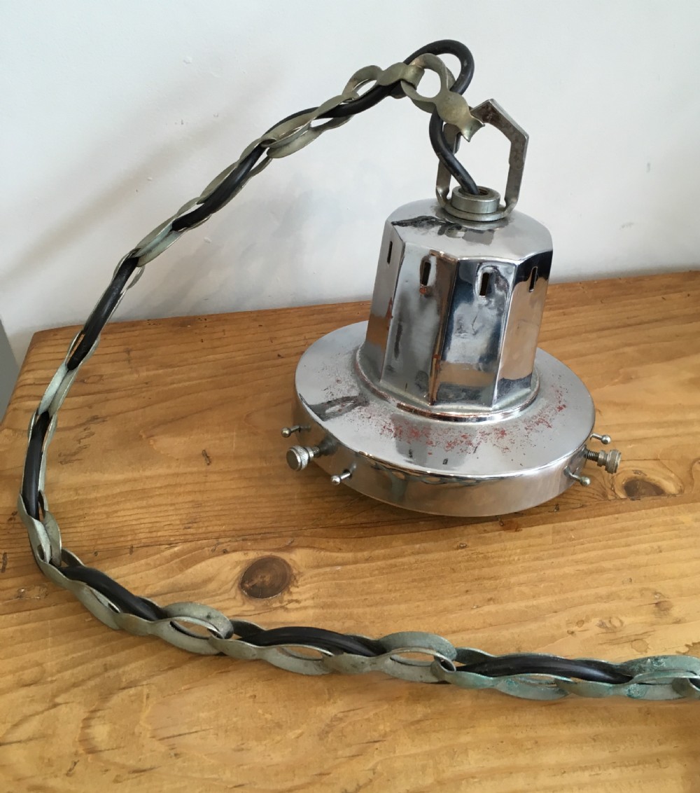 Antique Art Deco Opaline Glass Pendant Ceiling Light with Chrome Gallery View IX