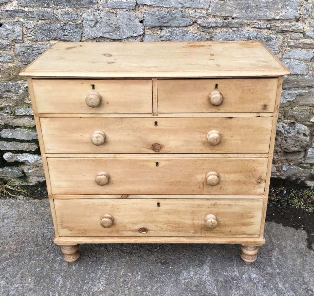Large Antique Victorian Stripped Pine Chest of Drawers