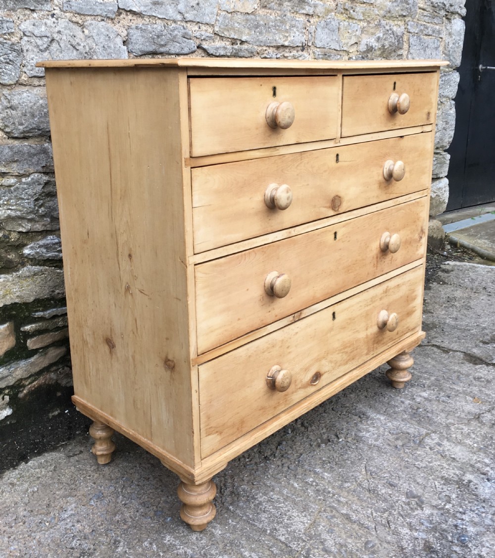 Large Antique Victorian Stripped Pine Chest of Drawers View IV