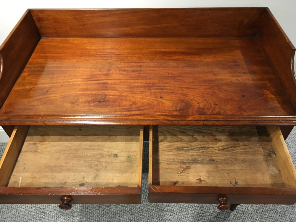 Antique Victorian Mahogany Two Drawer Side Table View XI