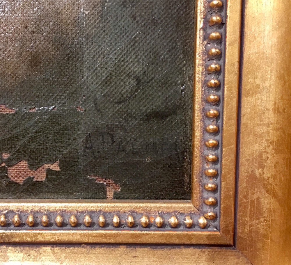 Antique Oil on Canvas Painting of a Spaniel Dog View IV