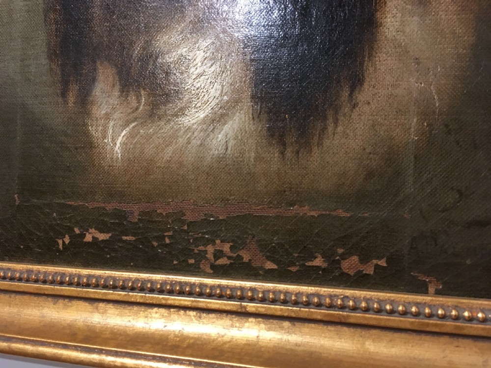Antique Oil on Canvas Painting of a Spaniel Dog View V
