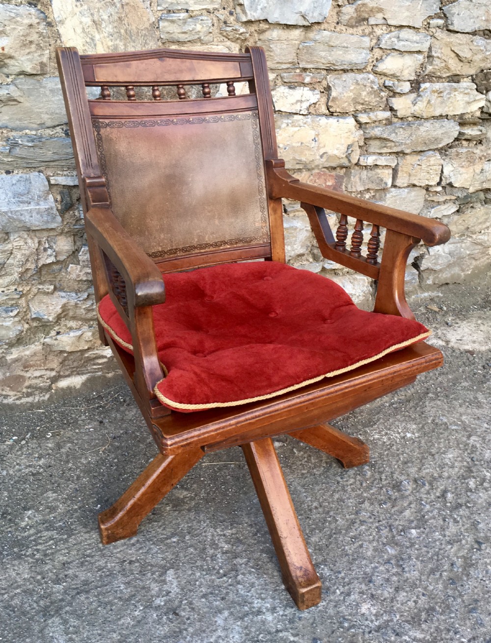 Antique Edwardian Swivel Office Desk Chair