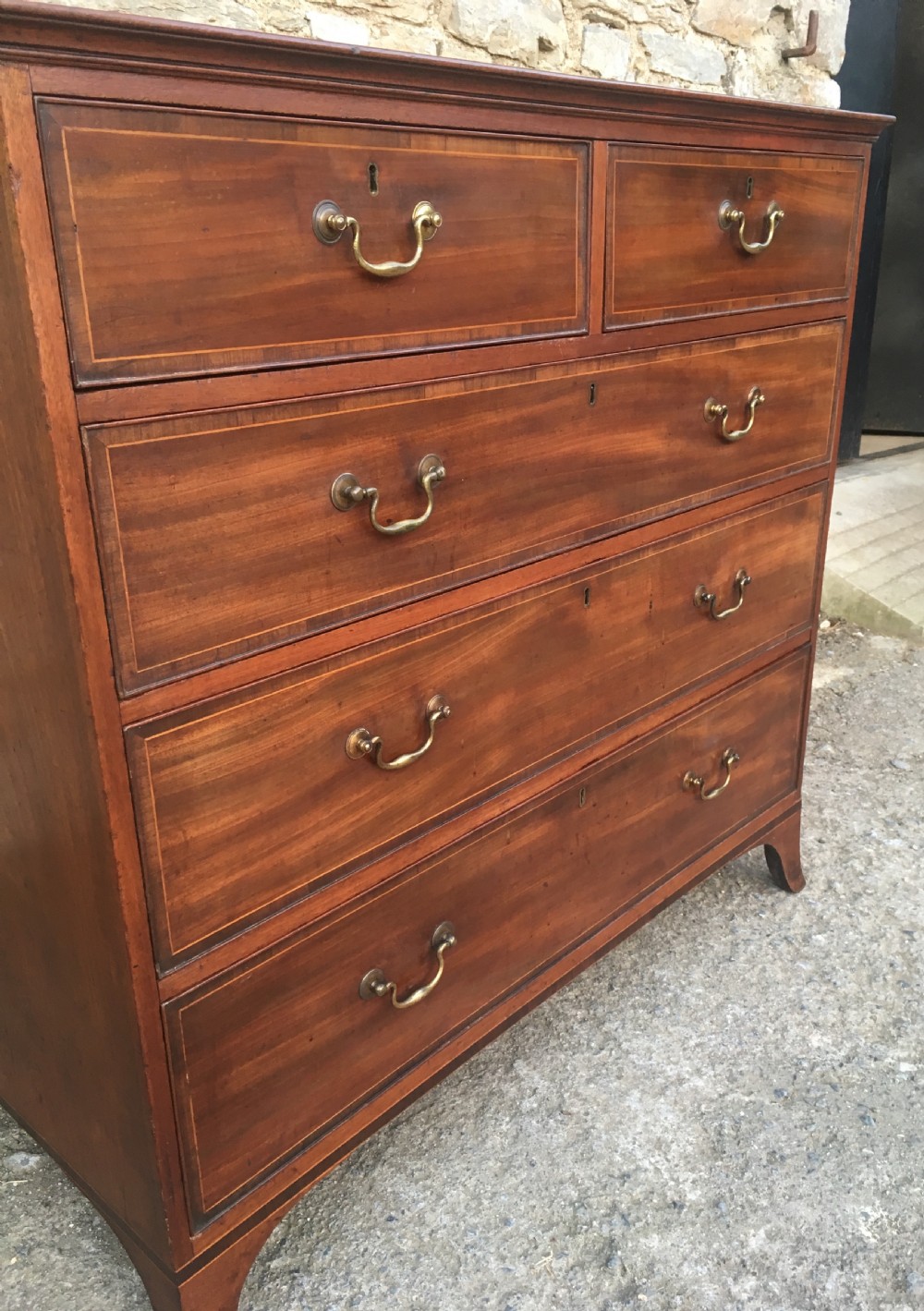 Antique Georgian Mahogany Crossbanded Chest of Drawers View IX