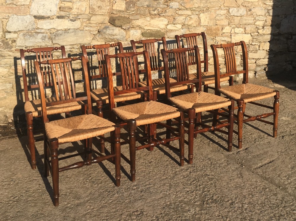 Harlequin Set of 8 Antique Country Dining Chairs with Rush Seats View III