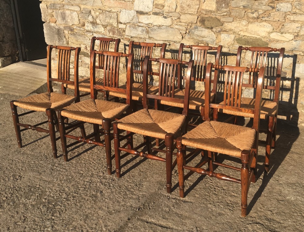 Harlequin Set of 8 Antique Country Dining Chairs with Rush Seats View IV