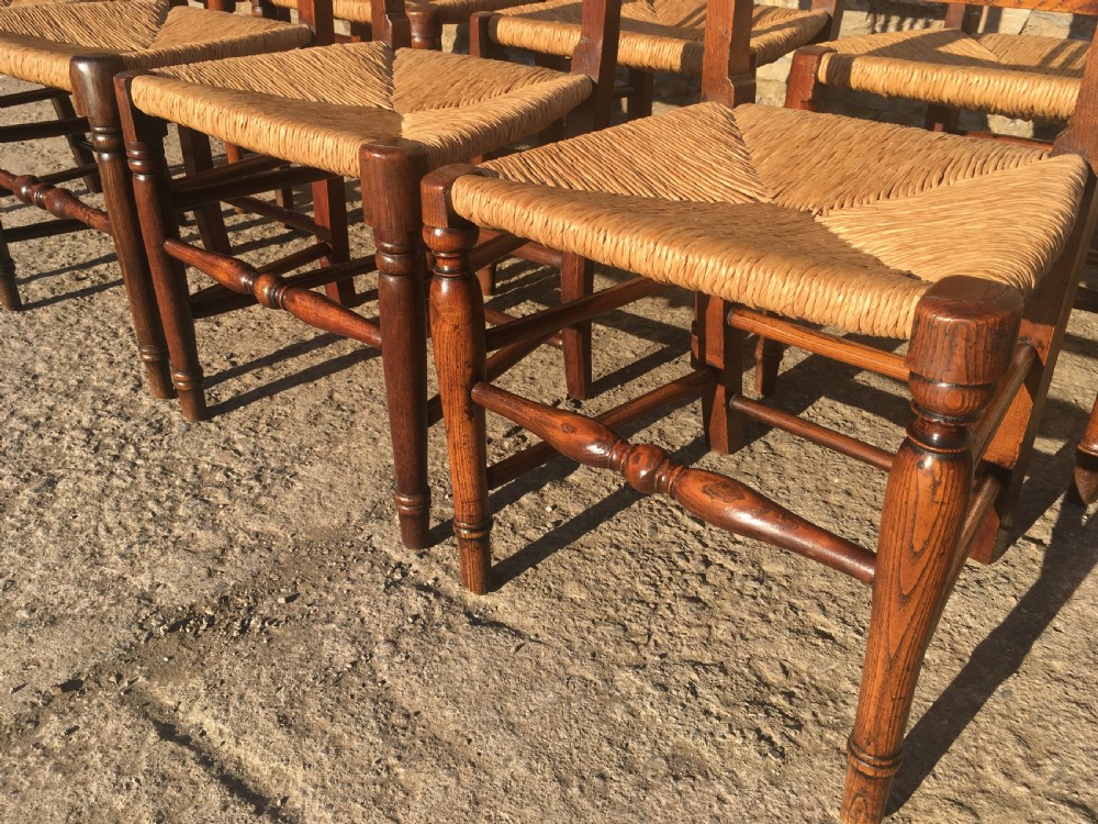 Harlequin Set of 8 Antique Country Dining Chairs with Rush Seats View V