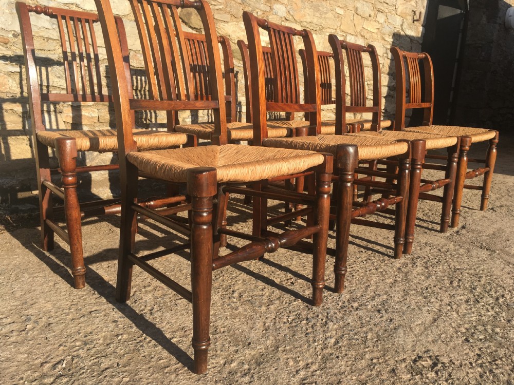 Harlequin Set of 8 Antique Country Dining Chairs with Rush Seats View VII