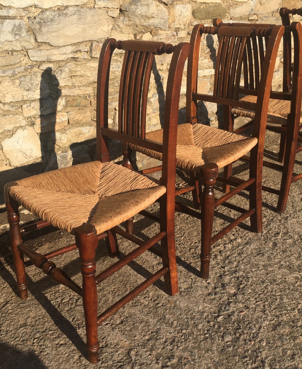 Harlequin Set of 8 Antique Country Dining Chairs with Rush Seats View IX