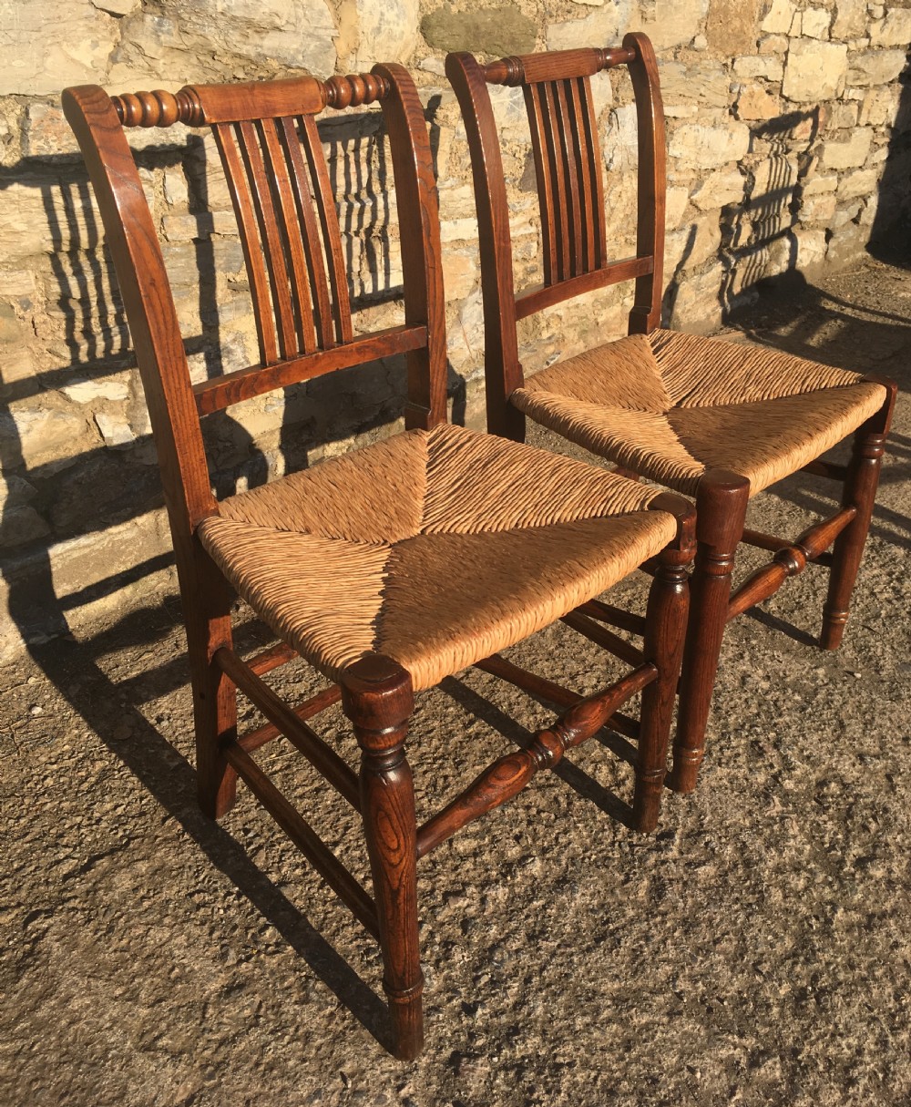 Harlequin Set of 8 Antique Country Dining Chairs with Rush Seats View X