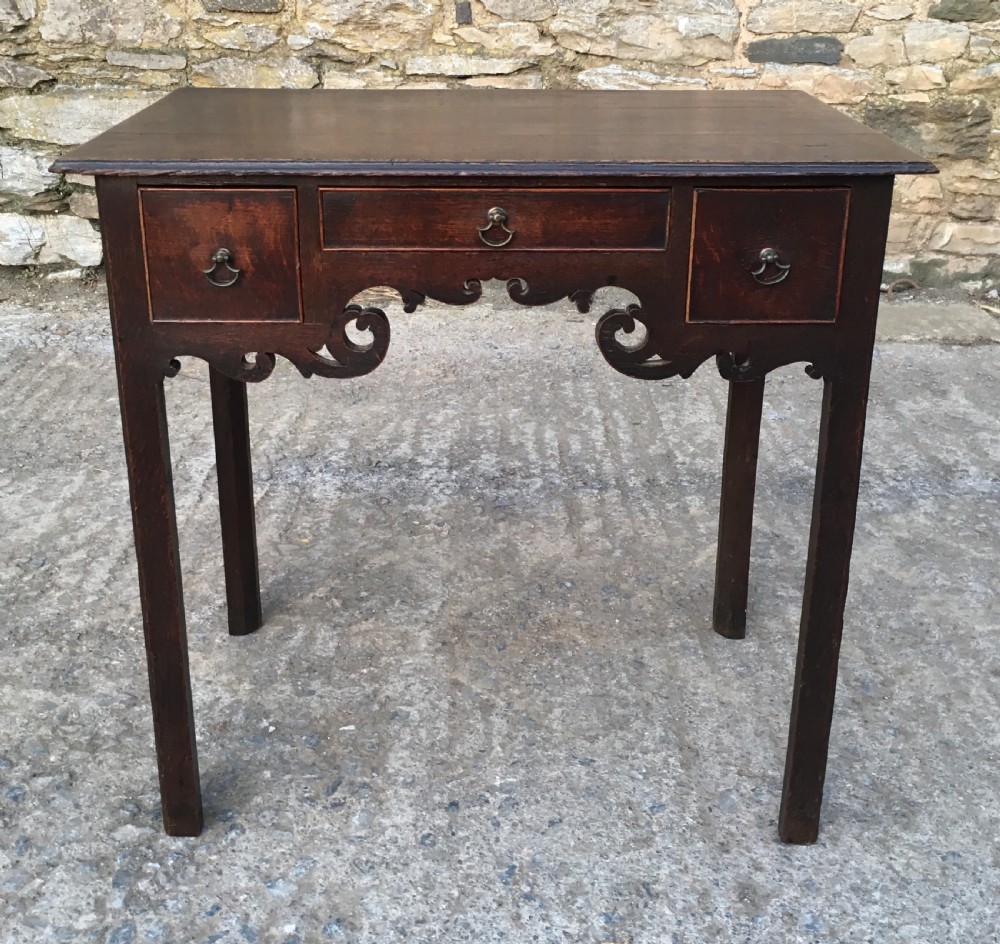 Antique 18th Century Oak Lowboy with Fretwork Frieze
