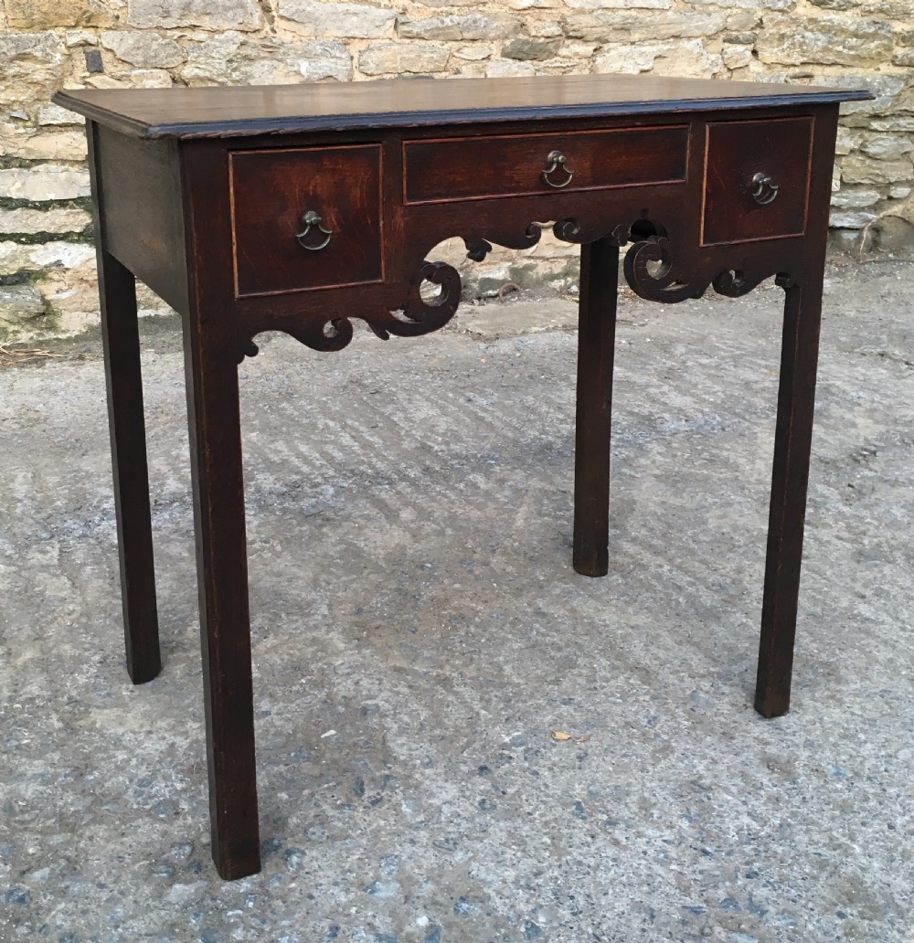 Antique 18th Century Oak Lowboy with Fretwork Frieze View III