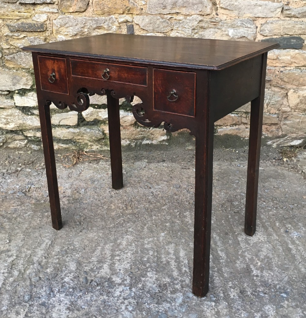 Antique 18th Century Oak Lowboy with Fretwork Frieze View VII