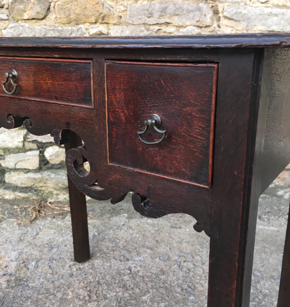 Antique 18th Century Oak Lowboy with Fretwork Frieze View VIII