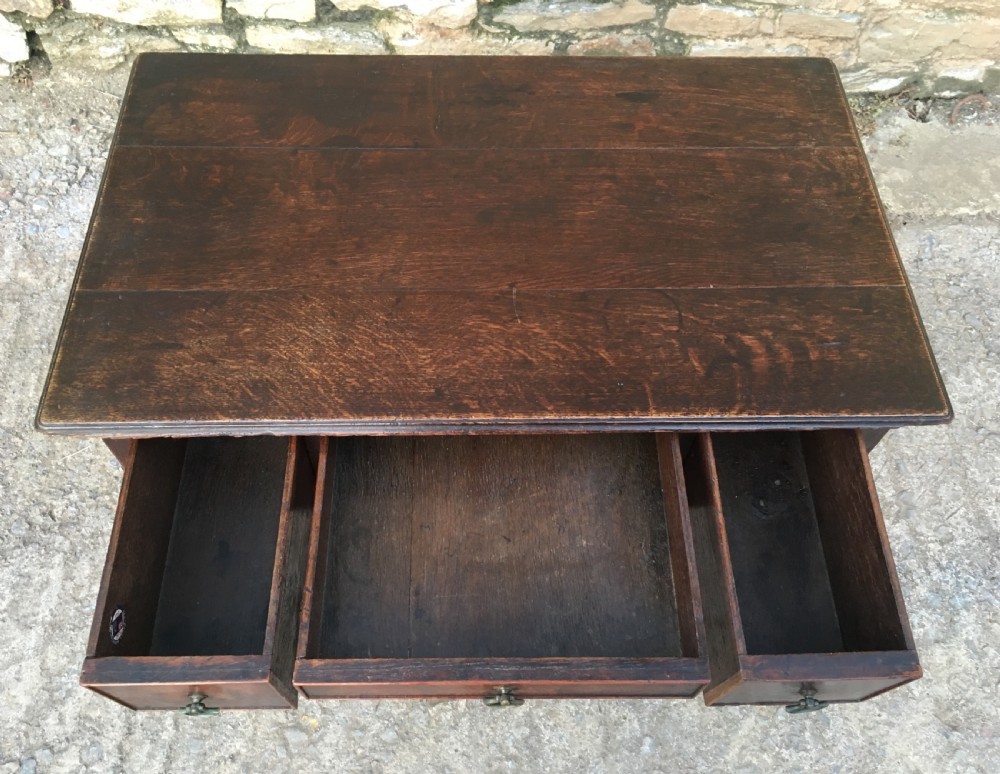 Antique 18th Century Oak Lowboy with Fretwork Frieze View XII