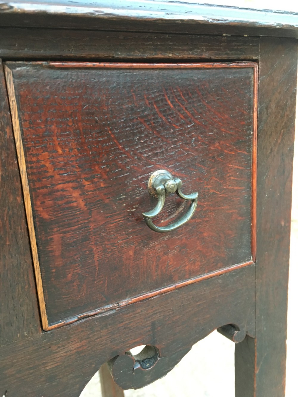 Antique 18th Century Oak Lowboy with Fretwork Frieze View XIV