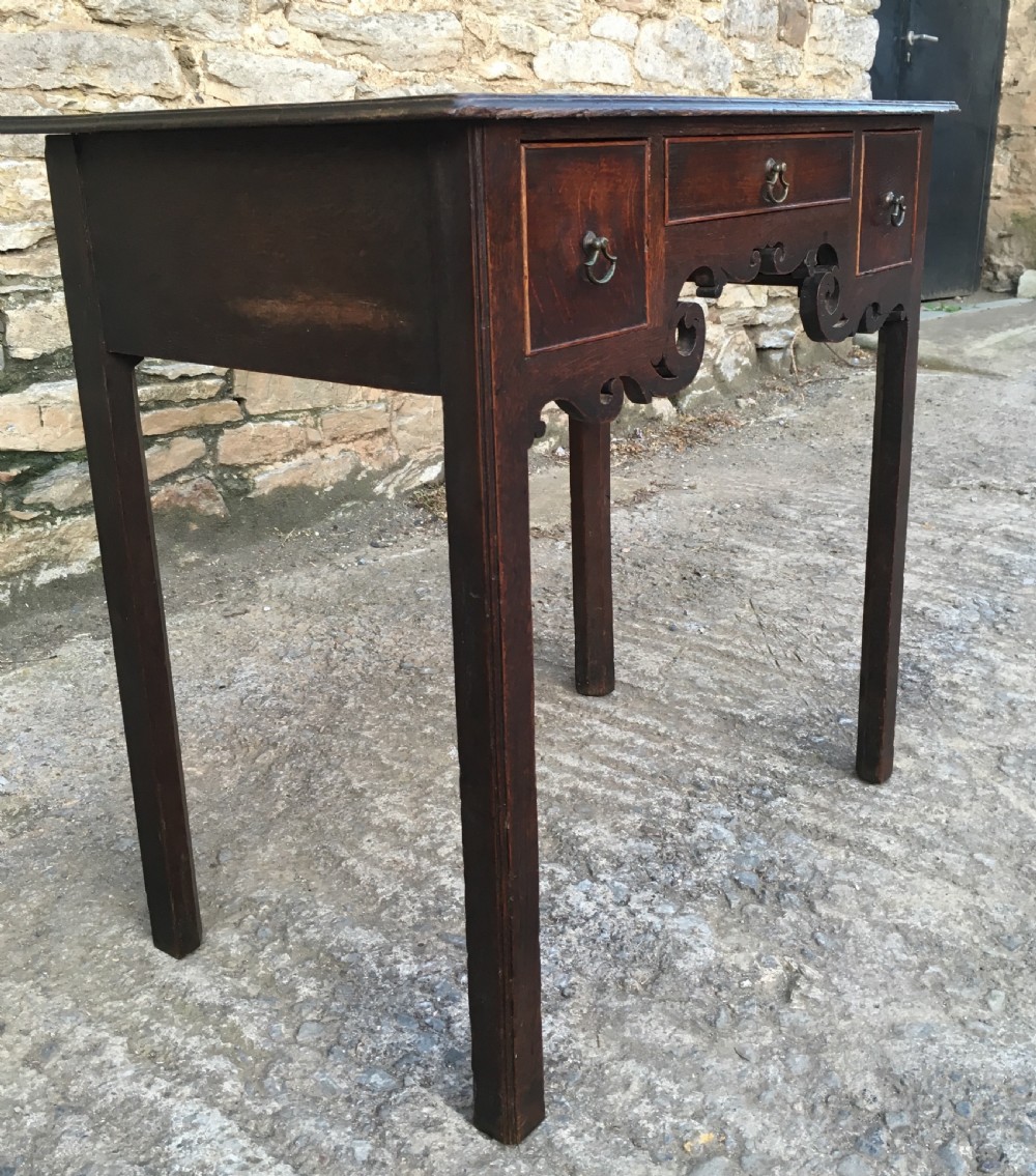 Antique 18th Century Oak Lowboy with Fretwork Frieze View XV