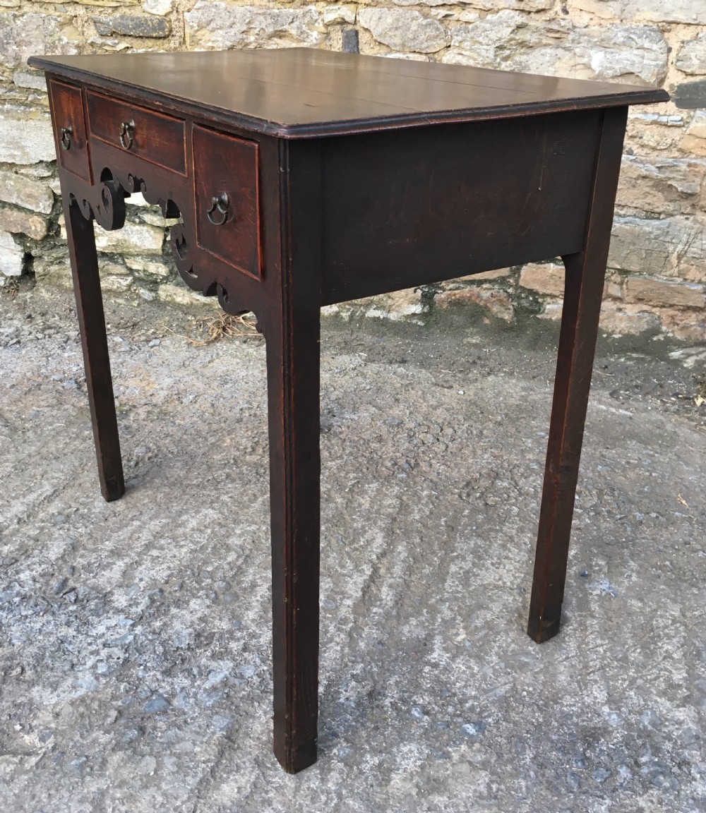 Antique 18th Century Oak Lowboy with Fretwork Frieze View XVII
