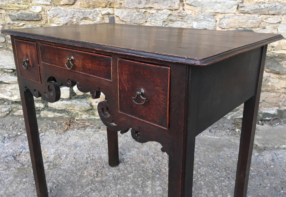 Antique 18th Century Oak Lowboy with Fretwork Frieze View XIX