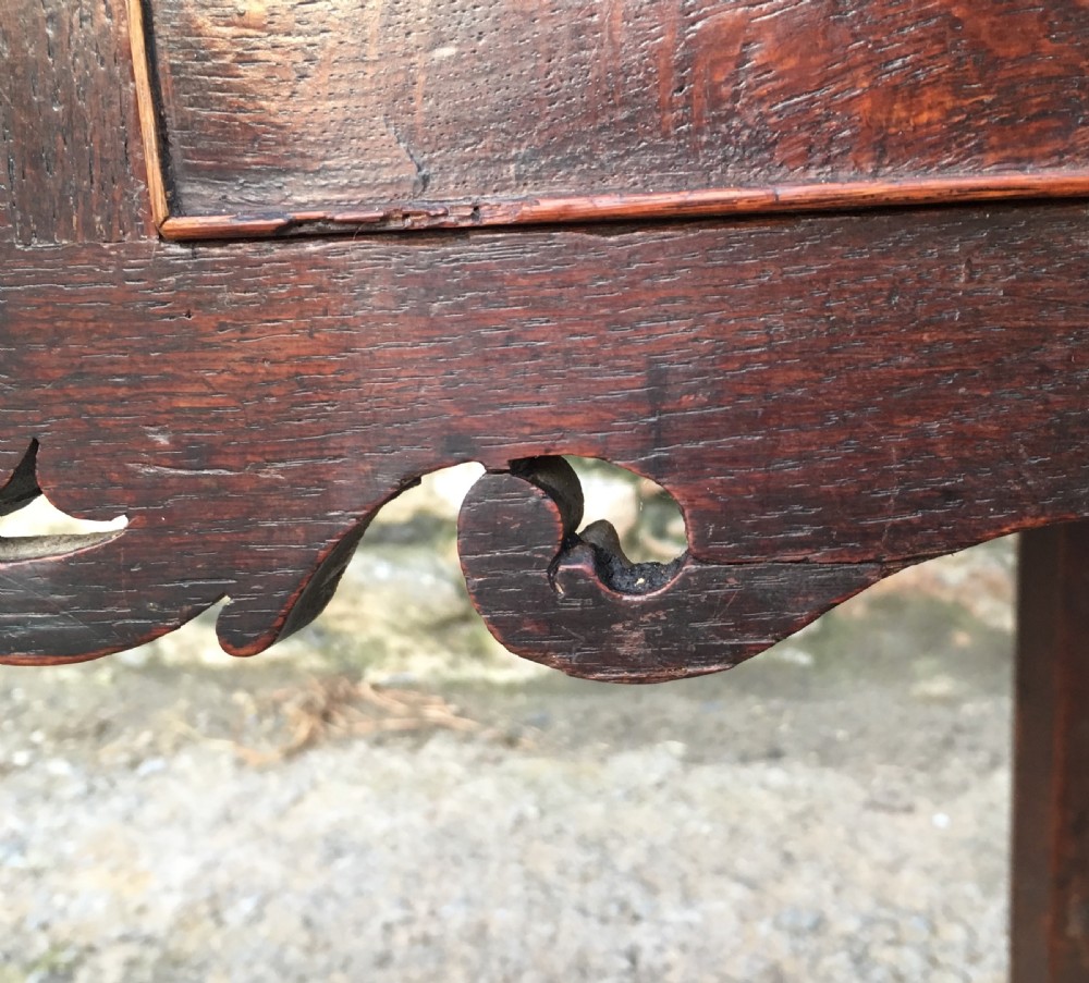 Antique 18th Century Oak Lowboy with Fretwork Frieze View XXII