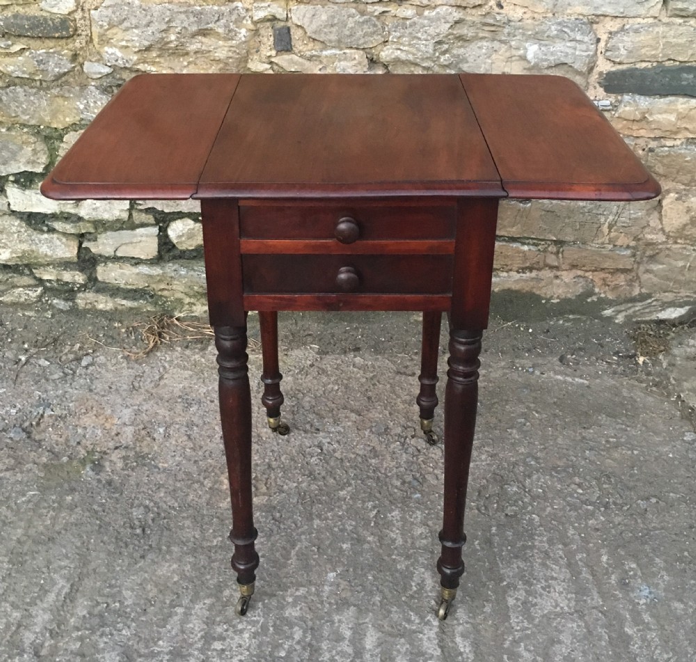 Antique Victorian Two Drawer Drop Flap Work Table View IX