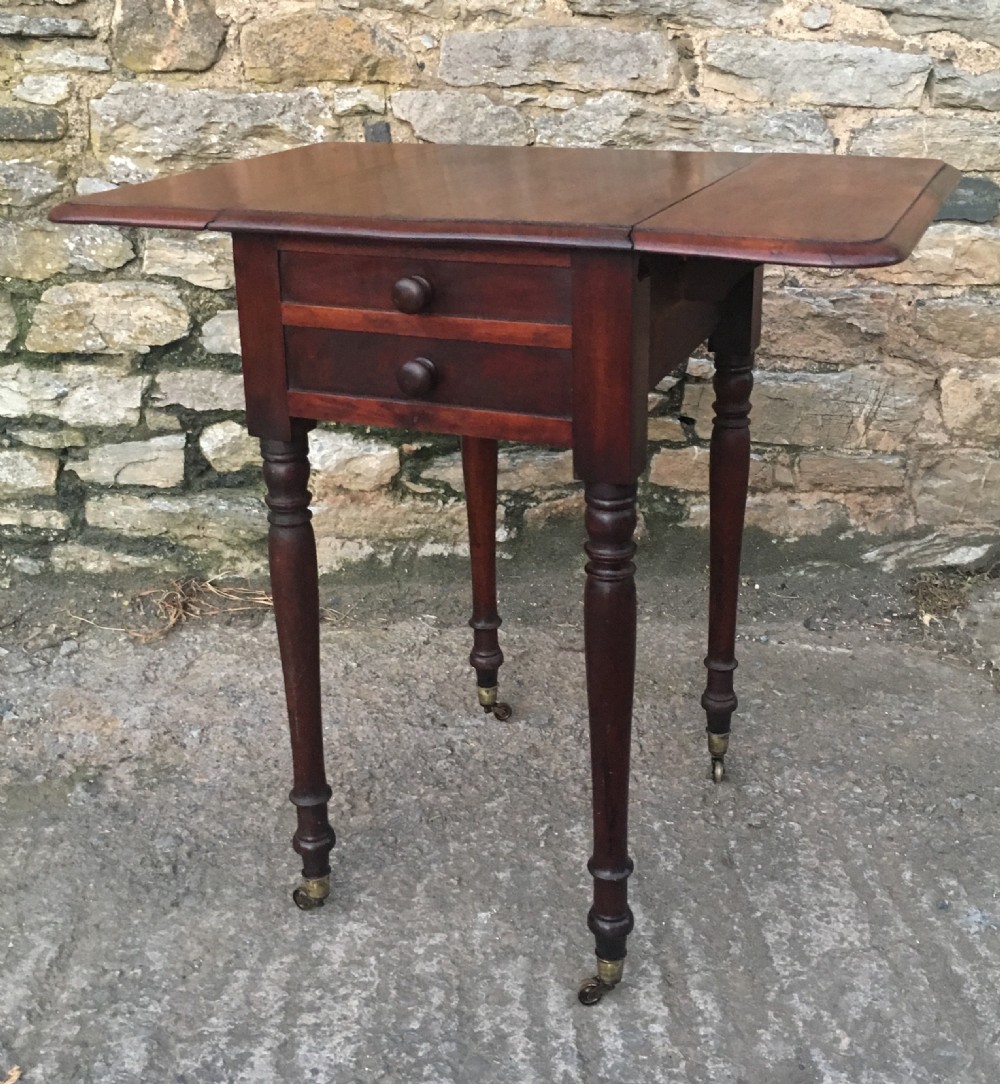 Antique Victorian Two Drawer Drop Flap Work Table View X