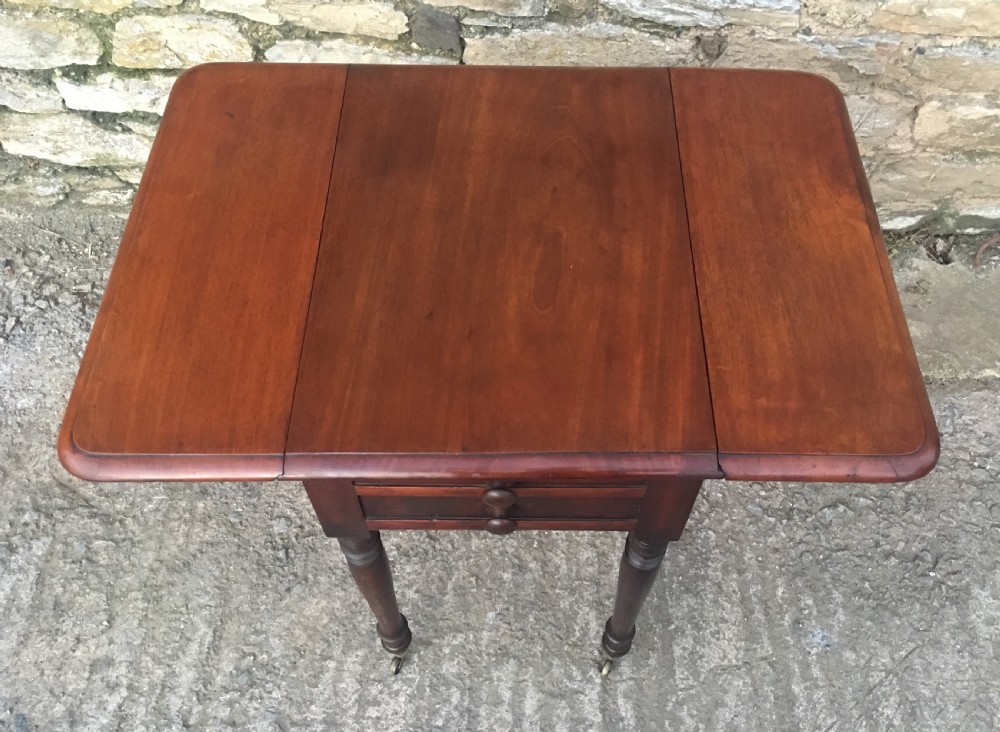 Antique Victorian Two Drawer Drop Flap Work Table View XI