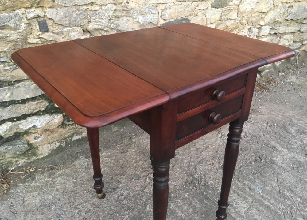 Antique Victorian Two Drawer Drop Flap Work Table View XII