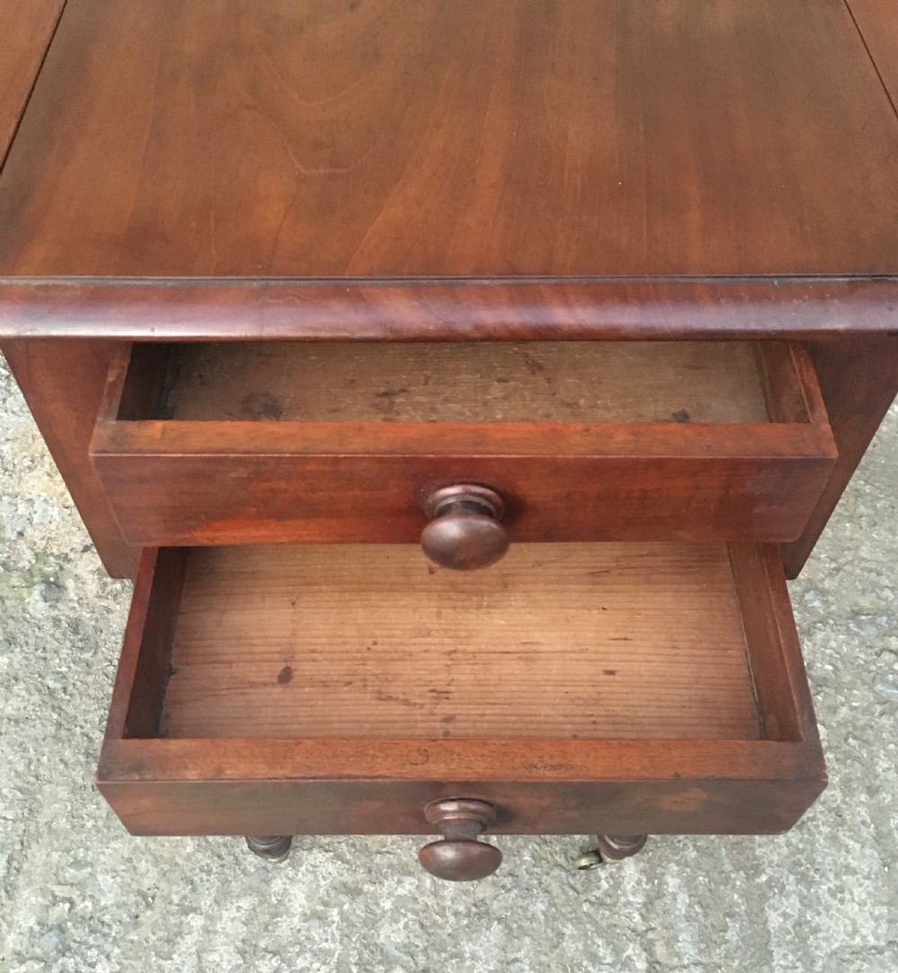 Antique Victorian Two Drawer Drop Flap Work Table View XVI